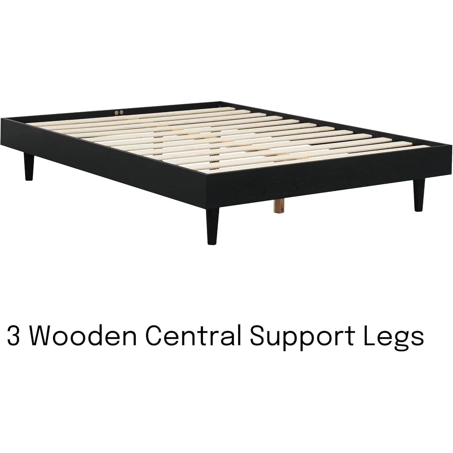 Full size Mid-Century Modern Platform Bed Frame in Black Wood Finish - Image 3