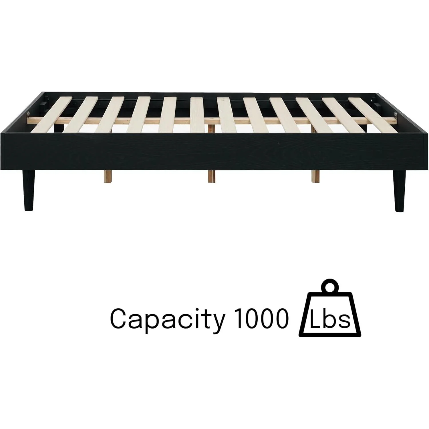 Full size Mid-Century Modern Platform Bed Frame in Black Wood Finish - Image 4