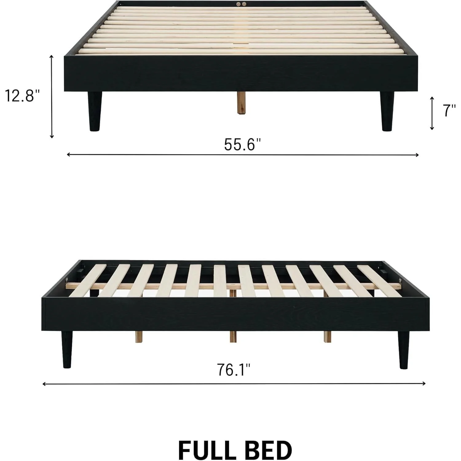 Full size Mid-Century Modern Platform Bed Frame in Black Wood Finish - Image 5