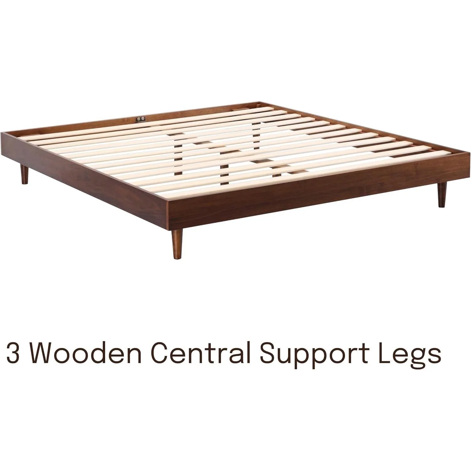 Full size Mid-Century Modern Platform Bed Frame in Dark Brown Wood Finish - Image 2