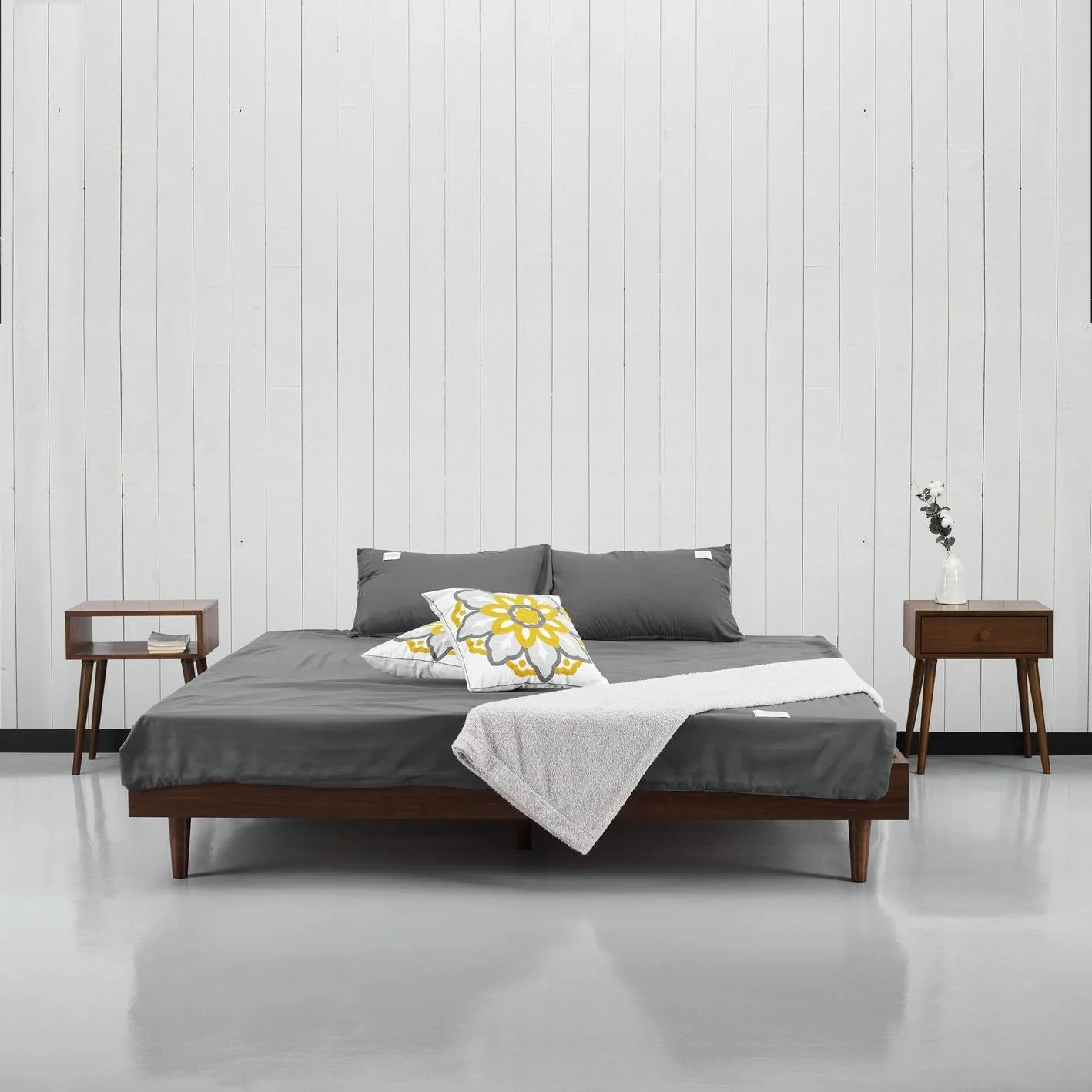Full size Mid-Century Modern Platform Bed Frame in Dark Brown Wood Finish - Image 4