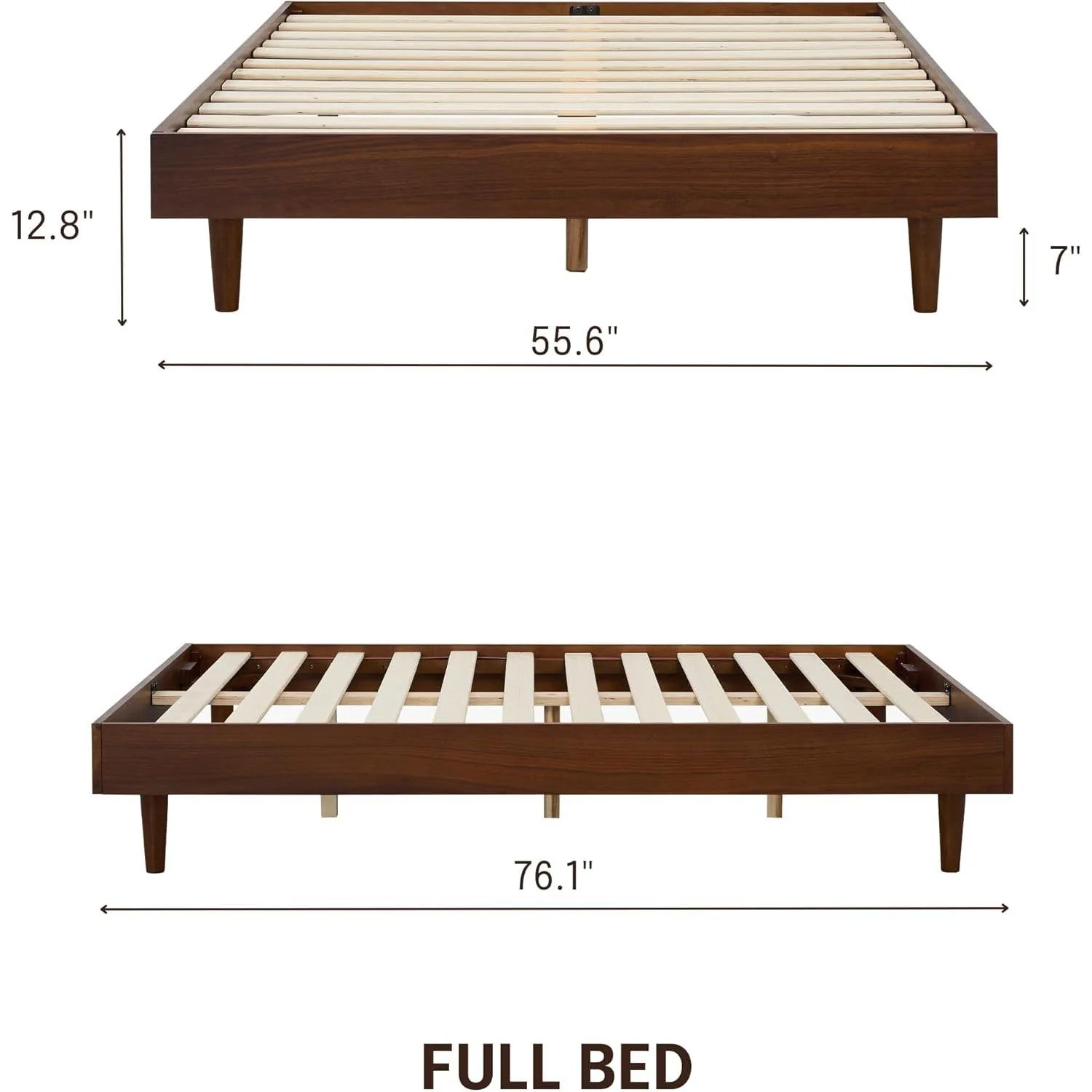Full size Mid-Century Modern Platform Bed Frame in Dark Brown Wood Finish - Image 5