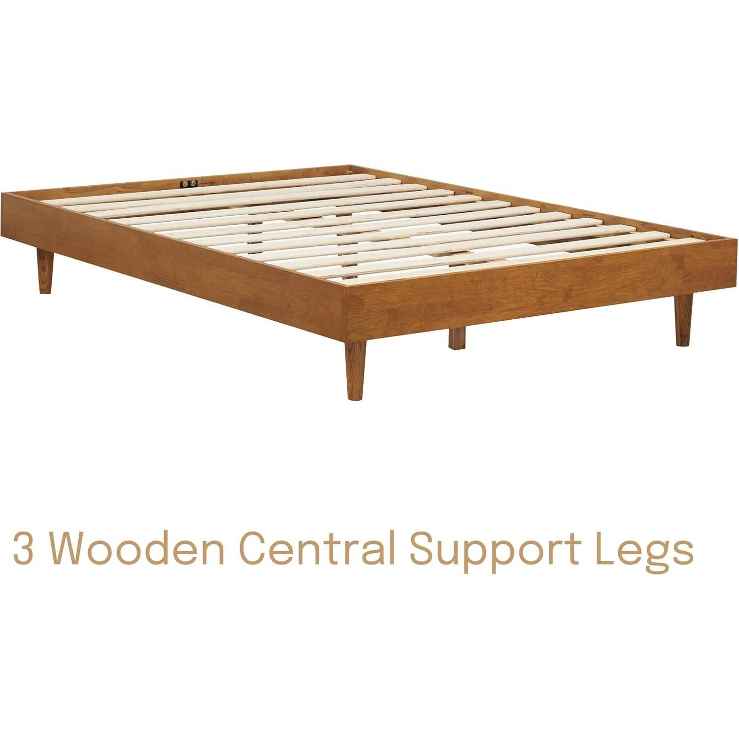 Full size Mid-Century Modern Platform Bed Frame in Light Wood Finish - Image 3