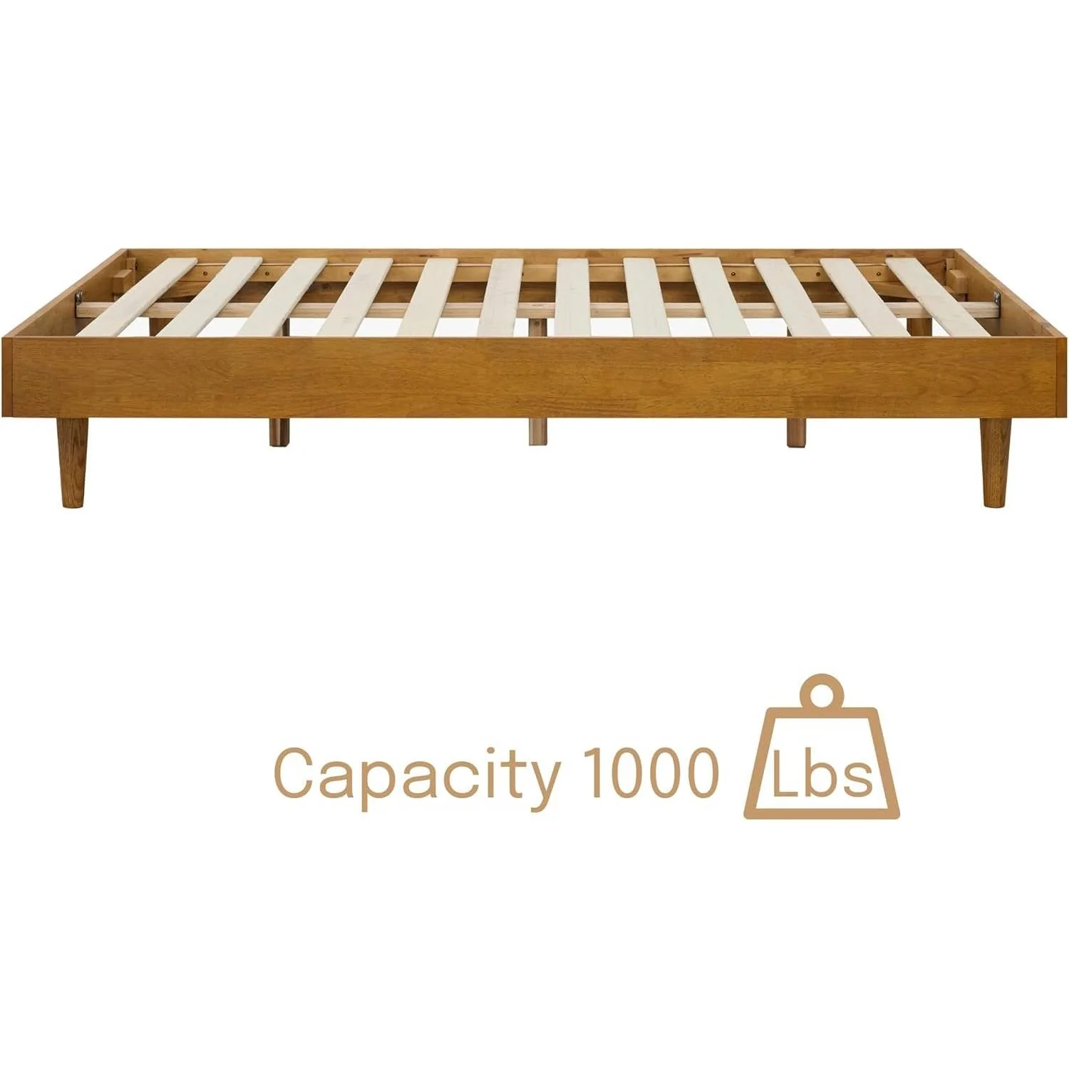 Full size Mid-Century Modern Platform Bed Frame in Light Wood Finish - Image 4