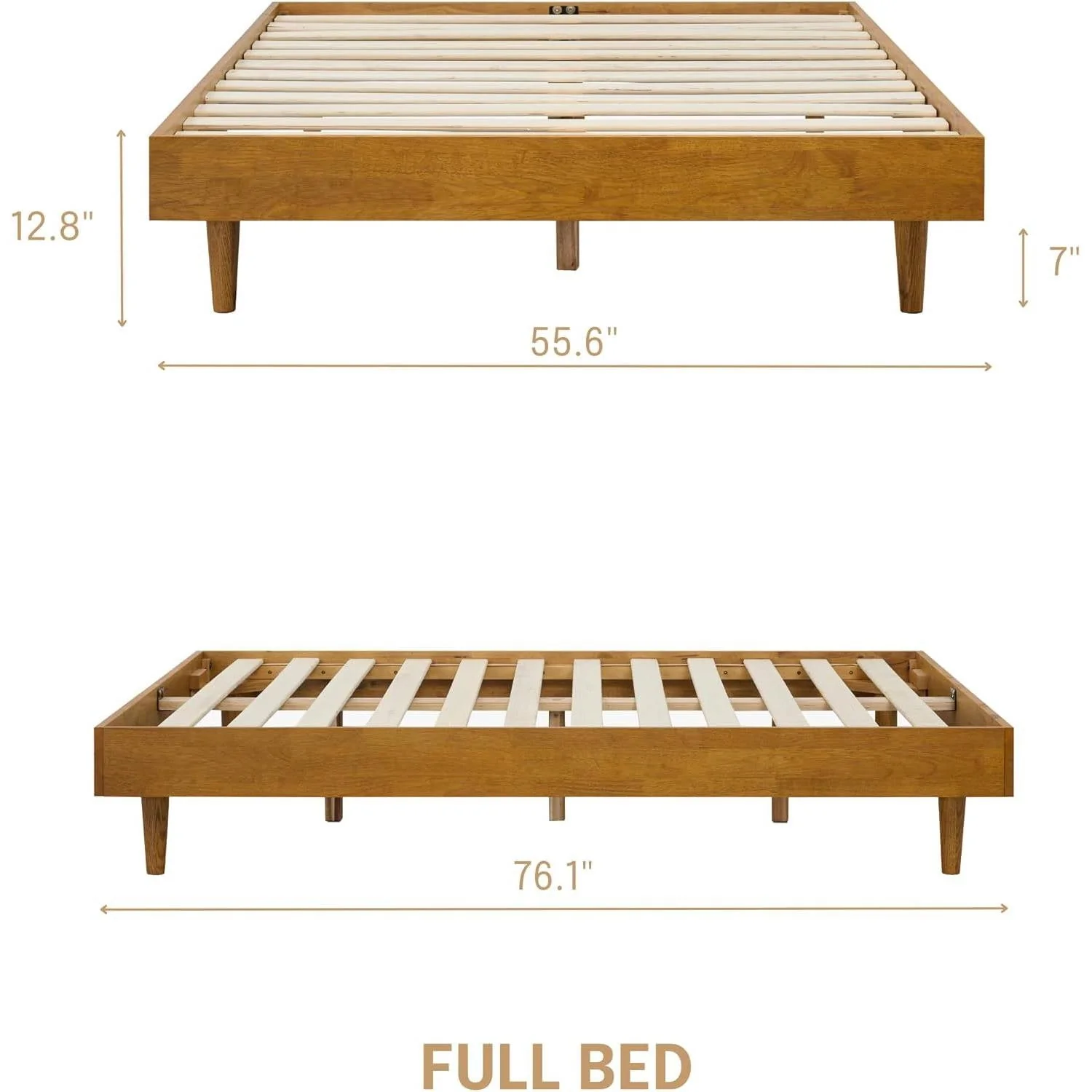 Full size Mid-Century Modern Platform Bed Frame in Light Wood Finish - Image 5