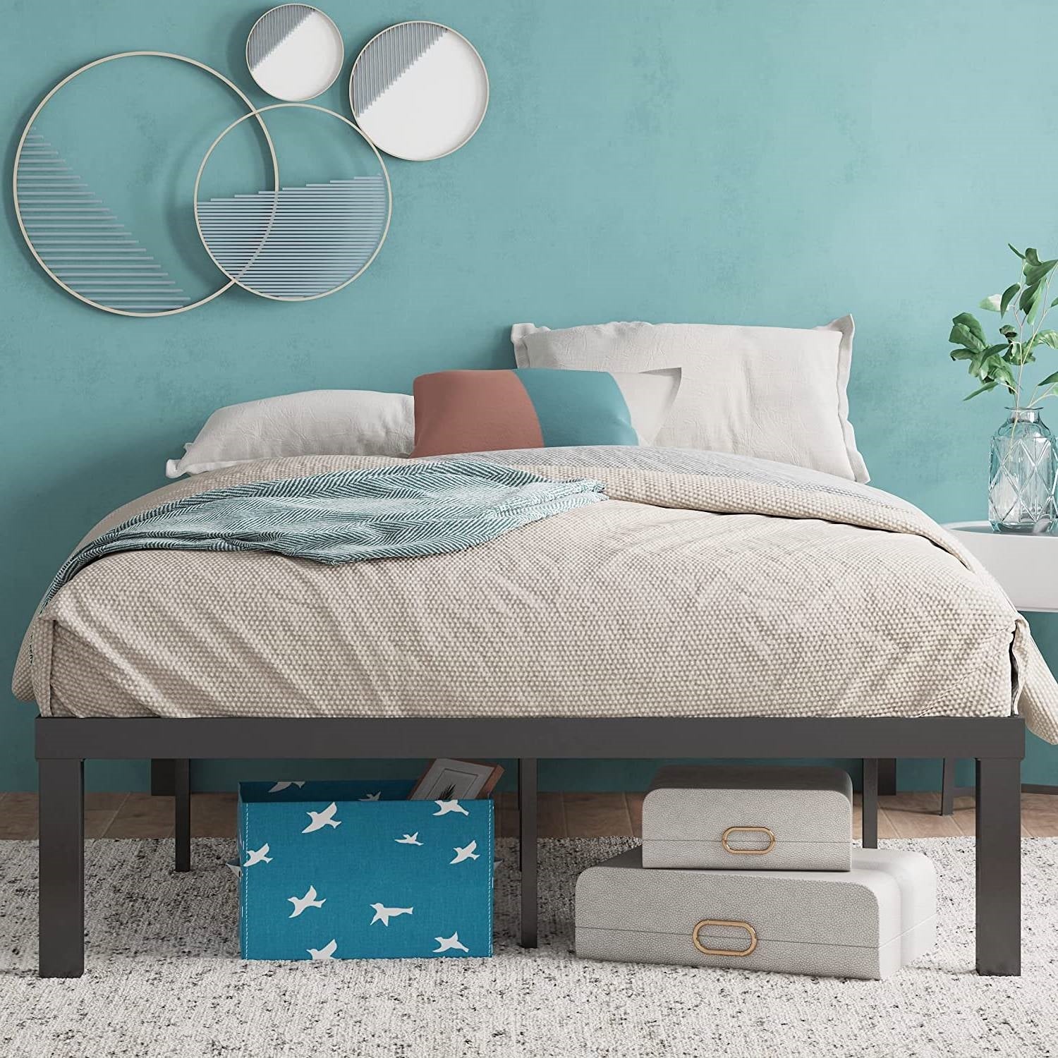 Full size Modern 16-inch Heavy Steel Metal Platform Bed Frame - Image 3