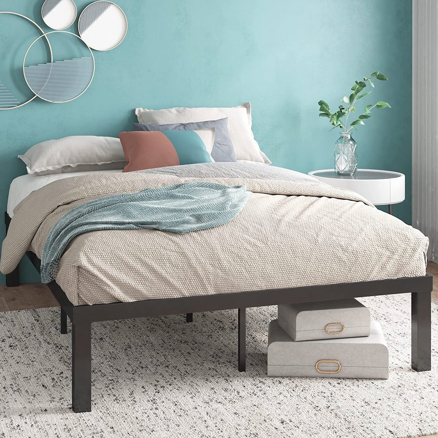 Full size Modern 16-inch Heavy Steel Metal Platform Bed Frame - Image 4