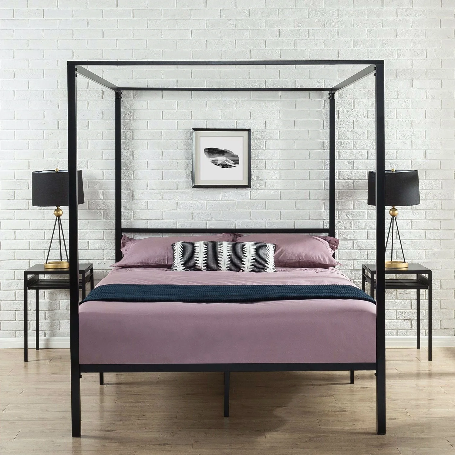 Full size Modern Black Metal Canopy Bed Frame - Image 3