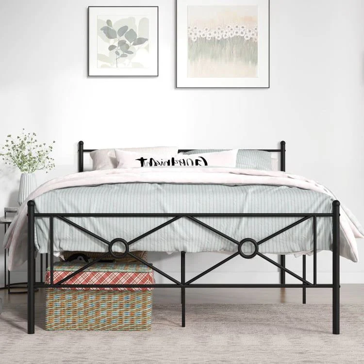 Full Size Modern Black Metal Platform Bed Frame with Headboard and Footboard - Image 3