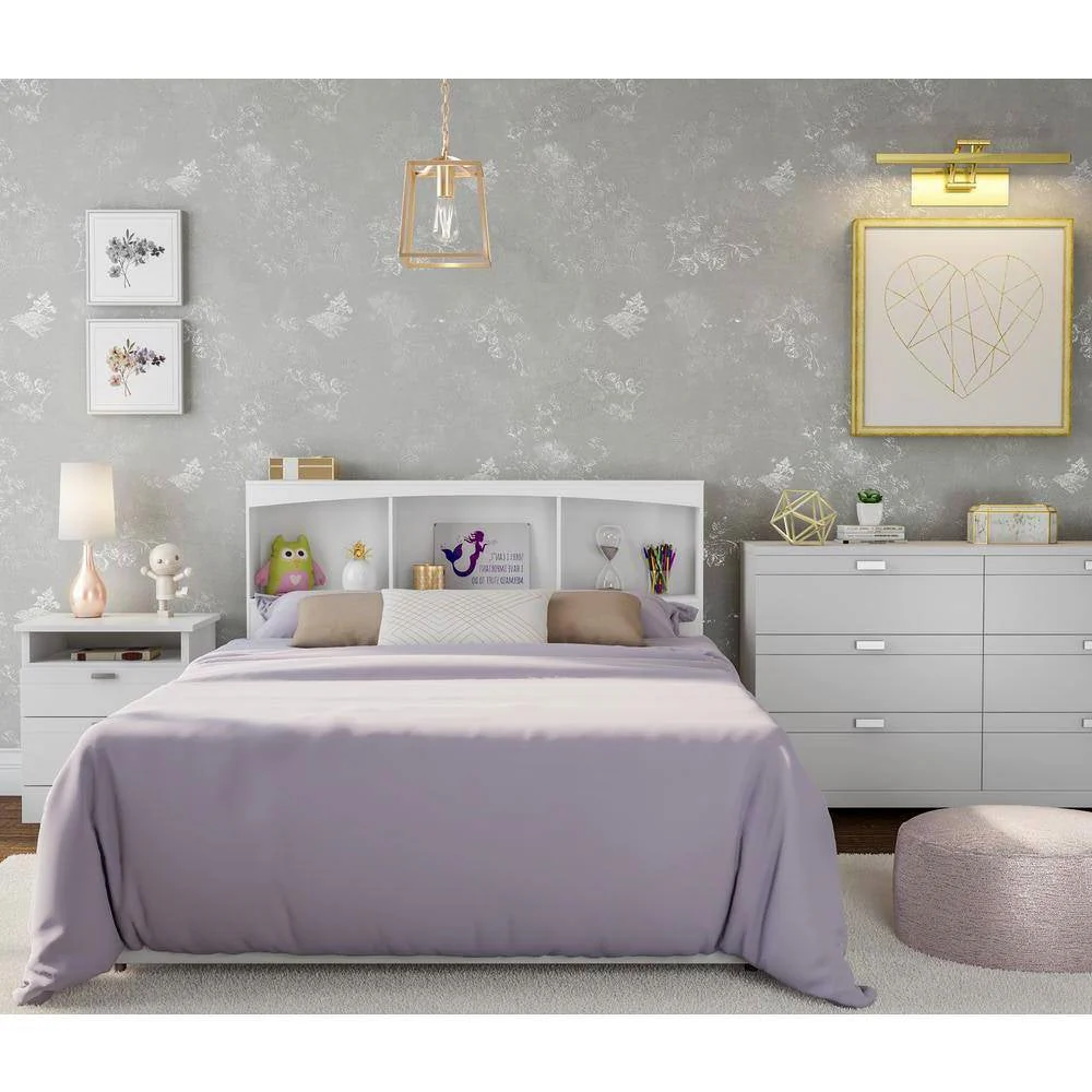 Full size Modern Farmhouse Bookcase Headboard in White Wood Finish - Image 4