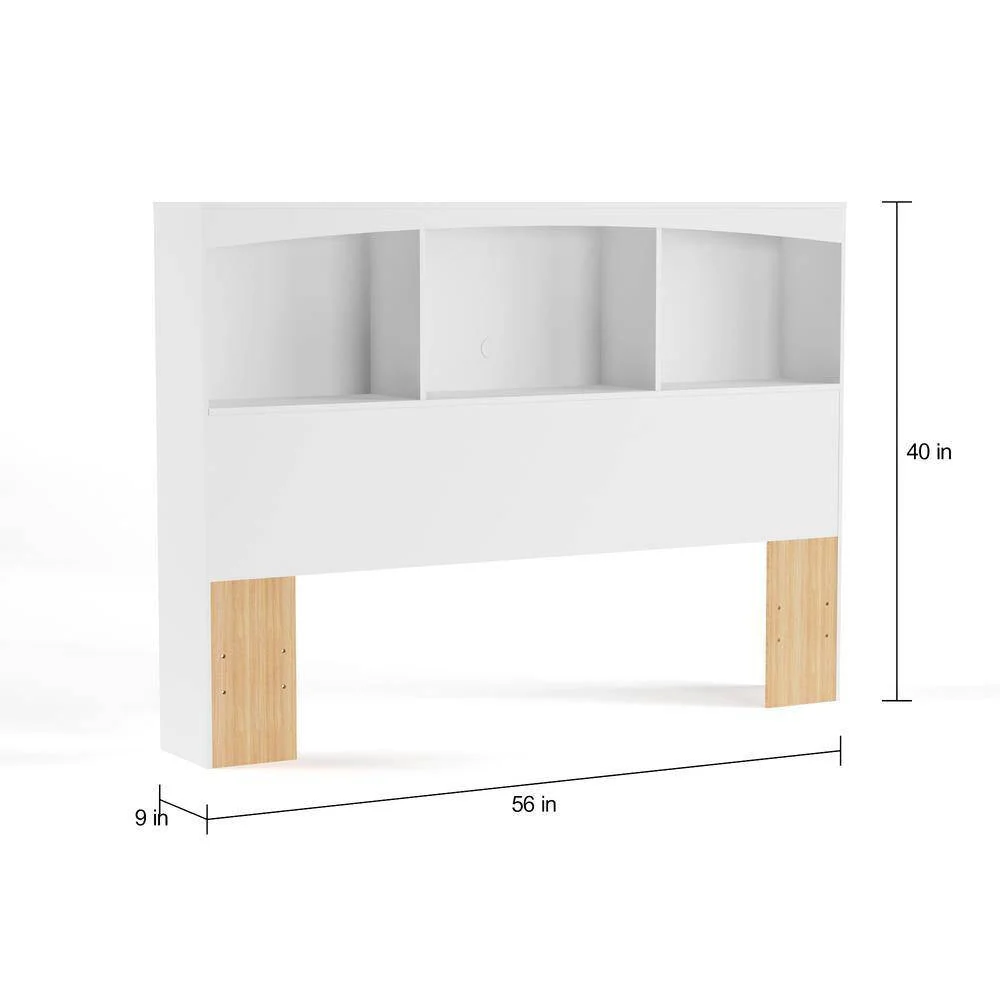 Full size Modern Farmhouse Bookcase Headboard in White Wood Finish - Image 5