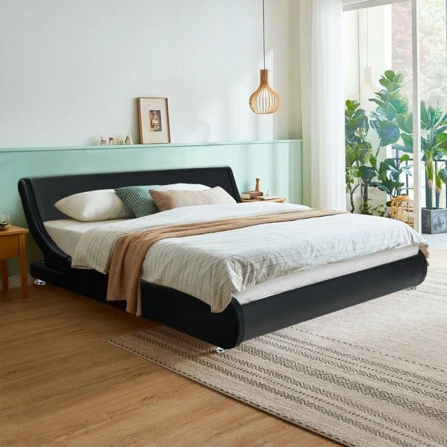 Full Size Modern Faux Leather Upholstered Platform Bed Frame Black - Image 3