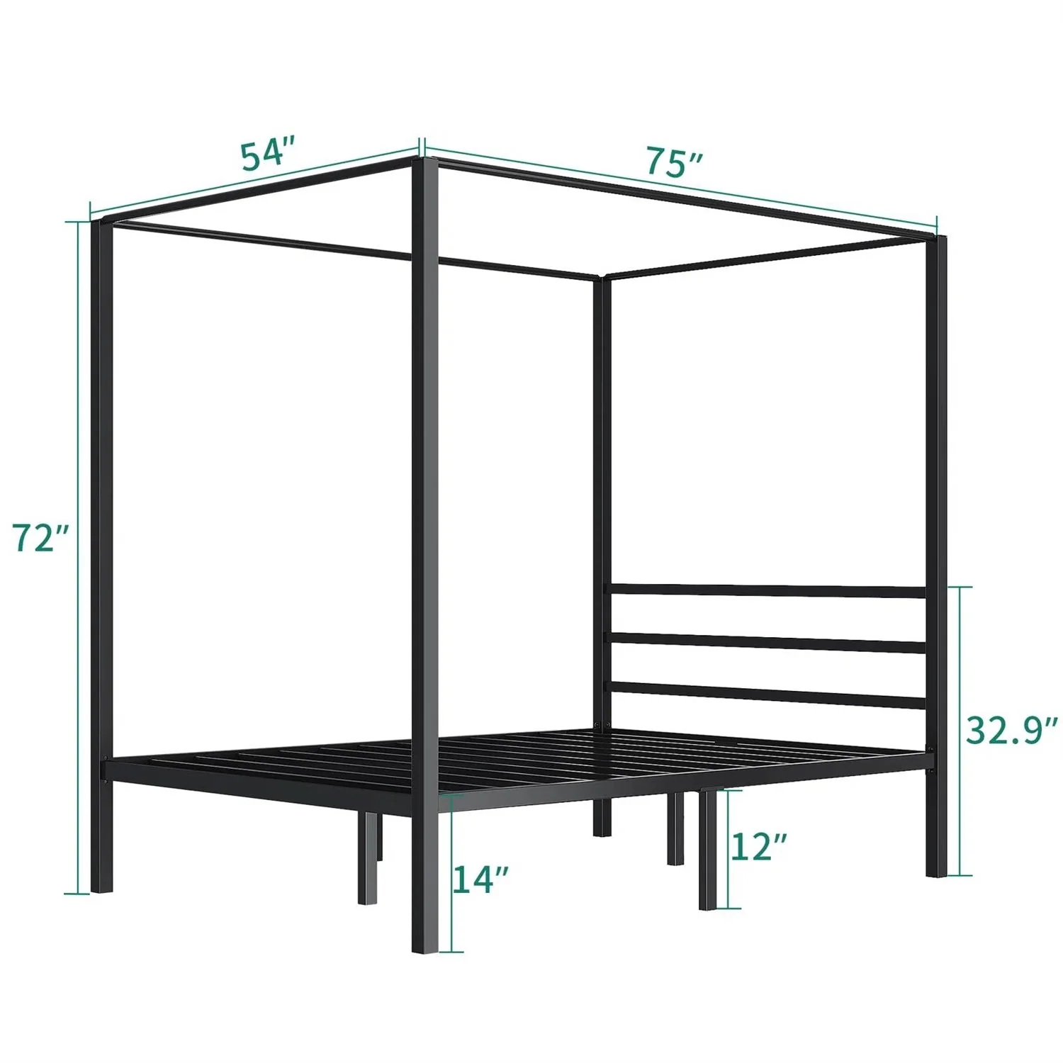 Full size Modern Four Poster Metal Canopy Bed in Black Finish - Image 5