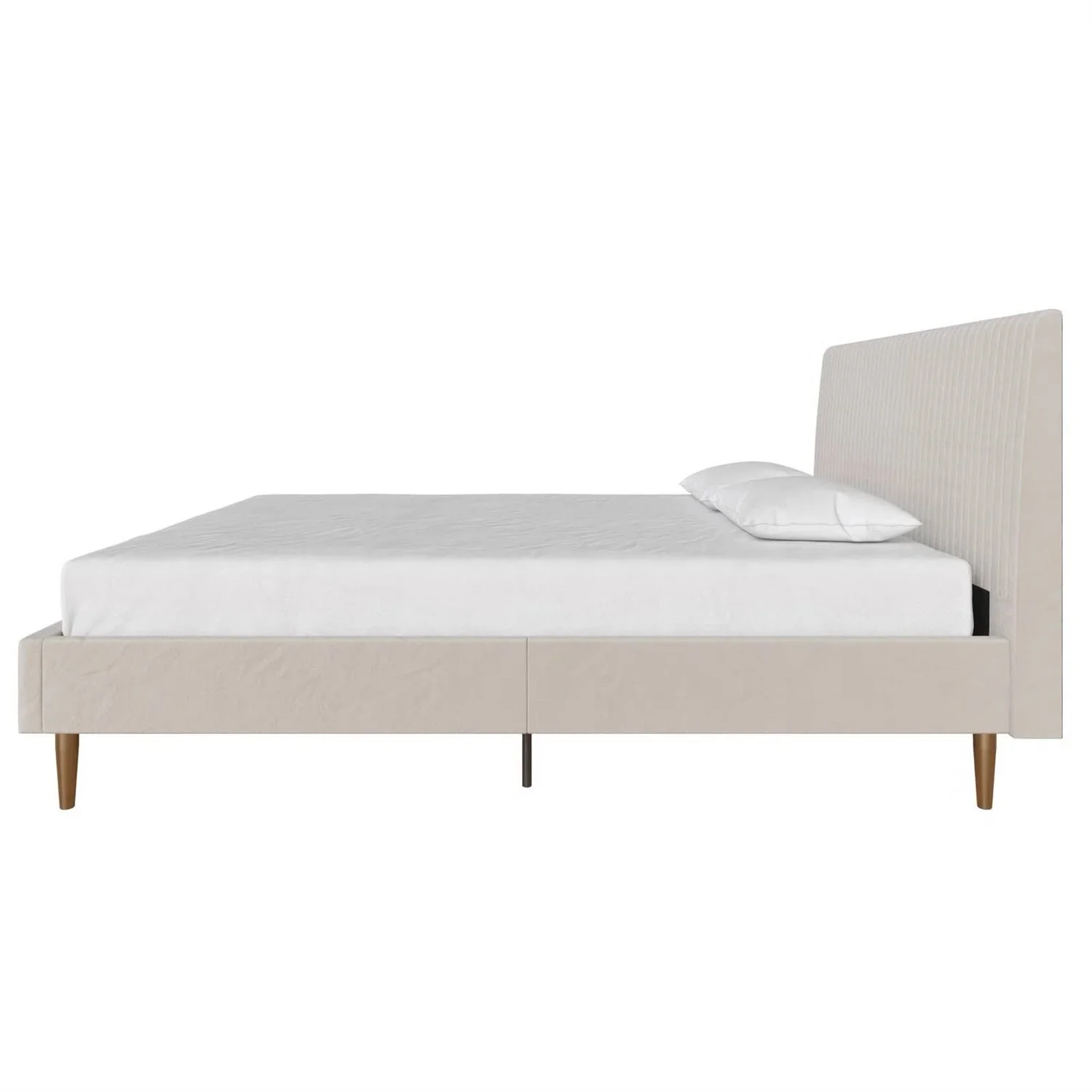 Full size Off-White Ivory Cream Upholstered Platform Bed Frame with Headboard - Image 4