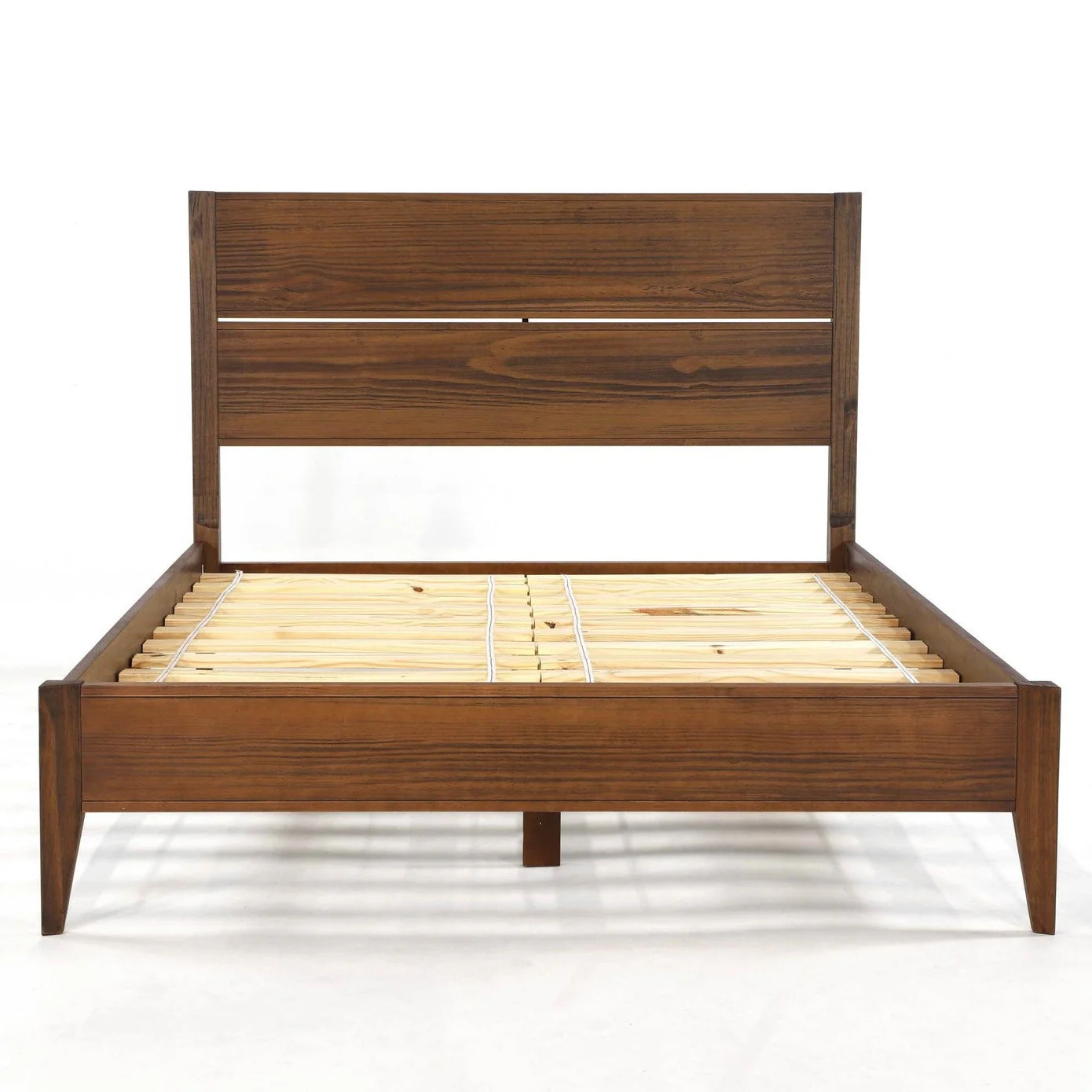 Full Size Rustic Walnut Mid Century Slatted Platform Bed - Image 2