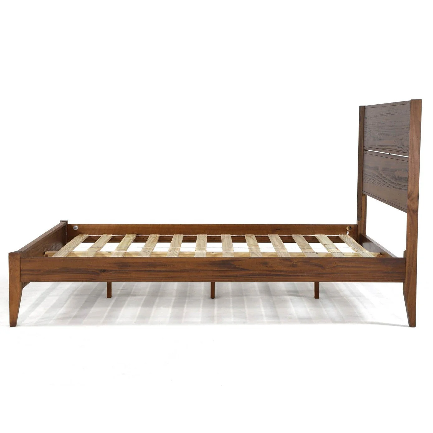 Full Size Rustic Walnut Mid Century Slatted Platform Bed - Image 3