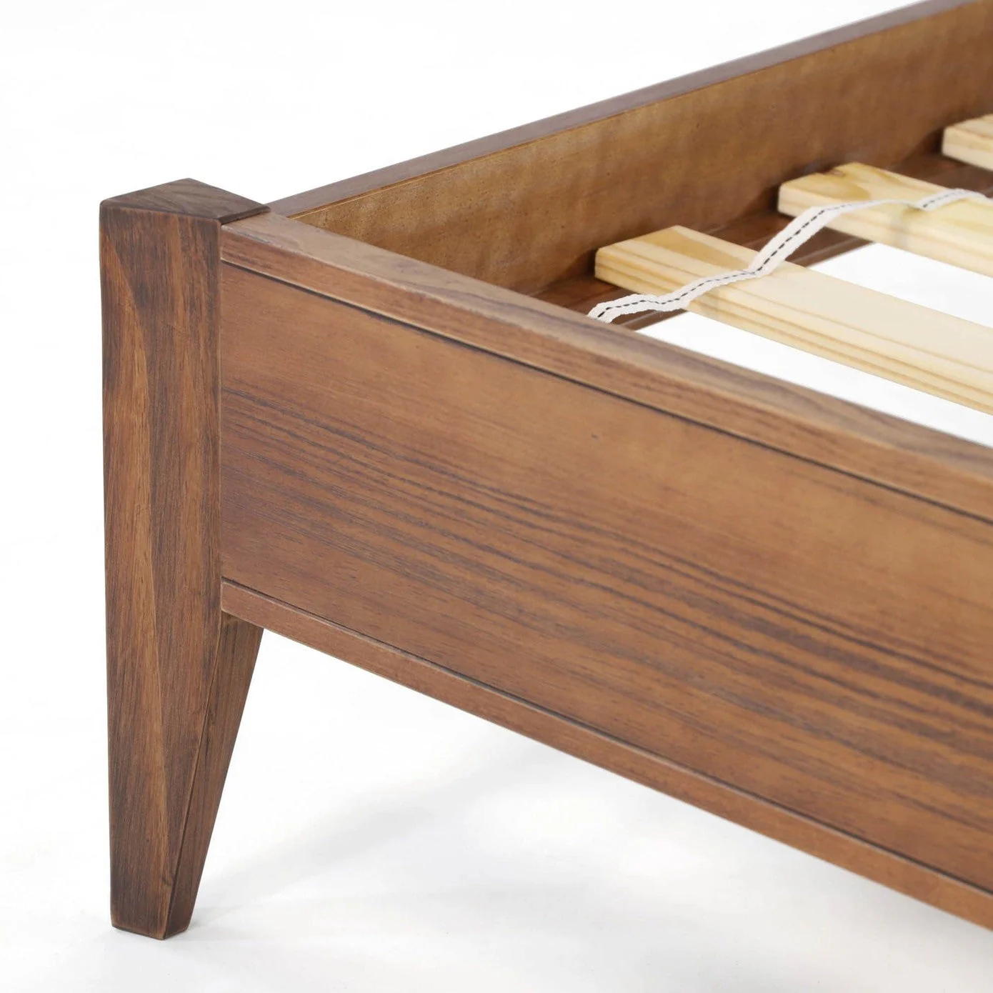 Full Size Rustic Walnut Mid Century Slatted Platform Bed - Image 4