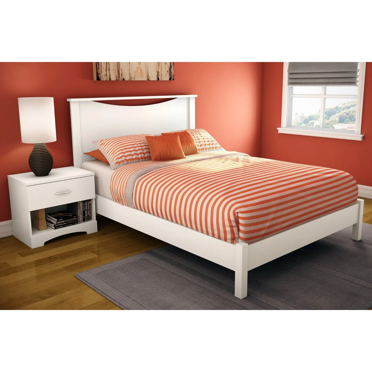 Full size Simple Platform Bed in White Finish - Modern Design - Image 3