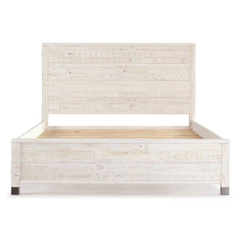 Full Size Solid Wood Platform Bed Frame with Headboard in Rustic White Finish - Image 2