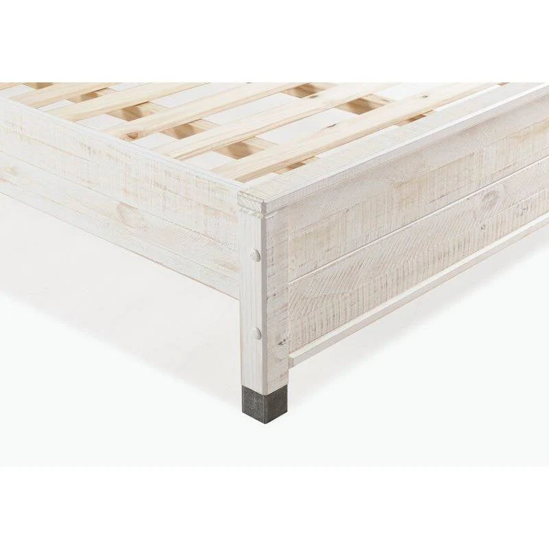 Full Size Solid Wood Platform Bed Frame with Headboard in Rustic White Finish - Image 4