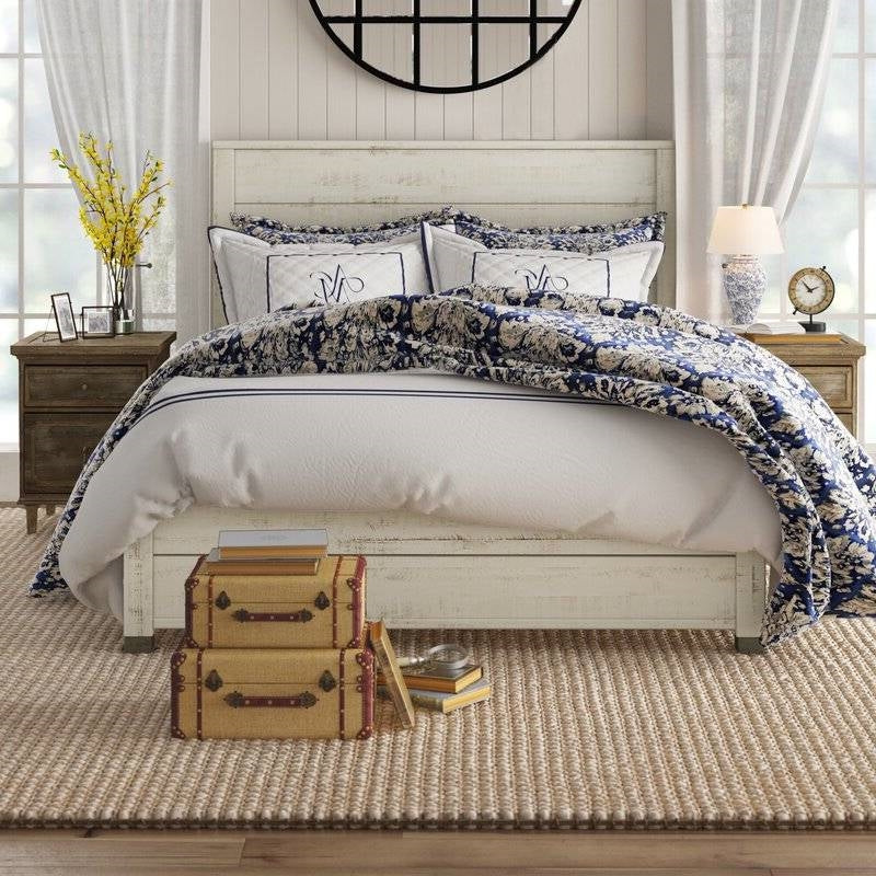 Full Size Solid Wood Platform Bed Frame with Headboard in Rustic White Finish - Image 5