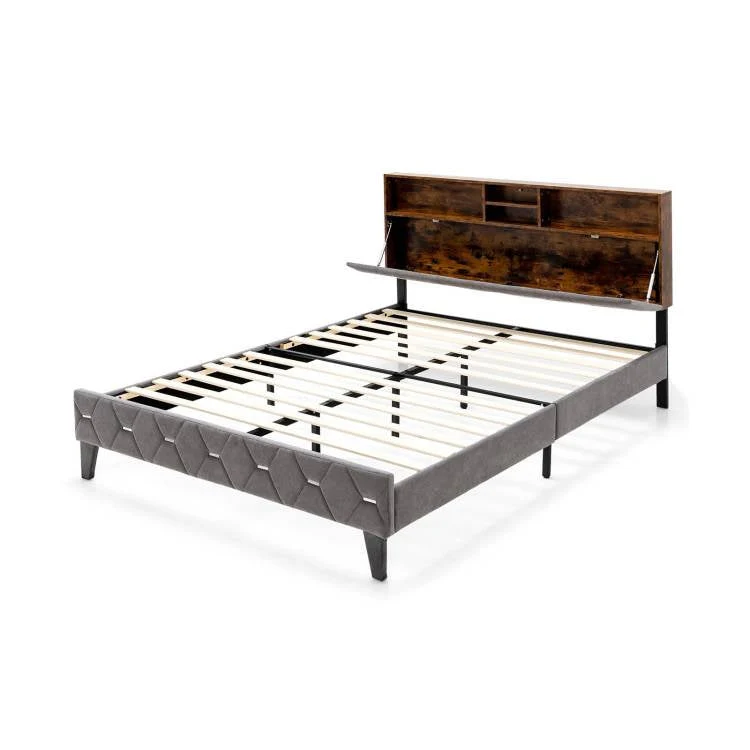 Full Size Velvet Upholstered Open/Close Storage Headboard Platform Bed - Image 2