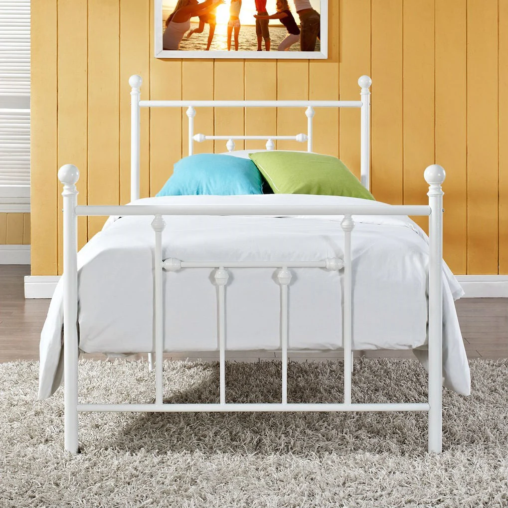 Full size White Metal Platform Bed with Headboard and Footboard - Image 2
