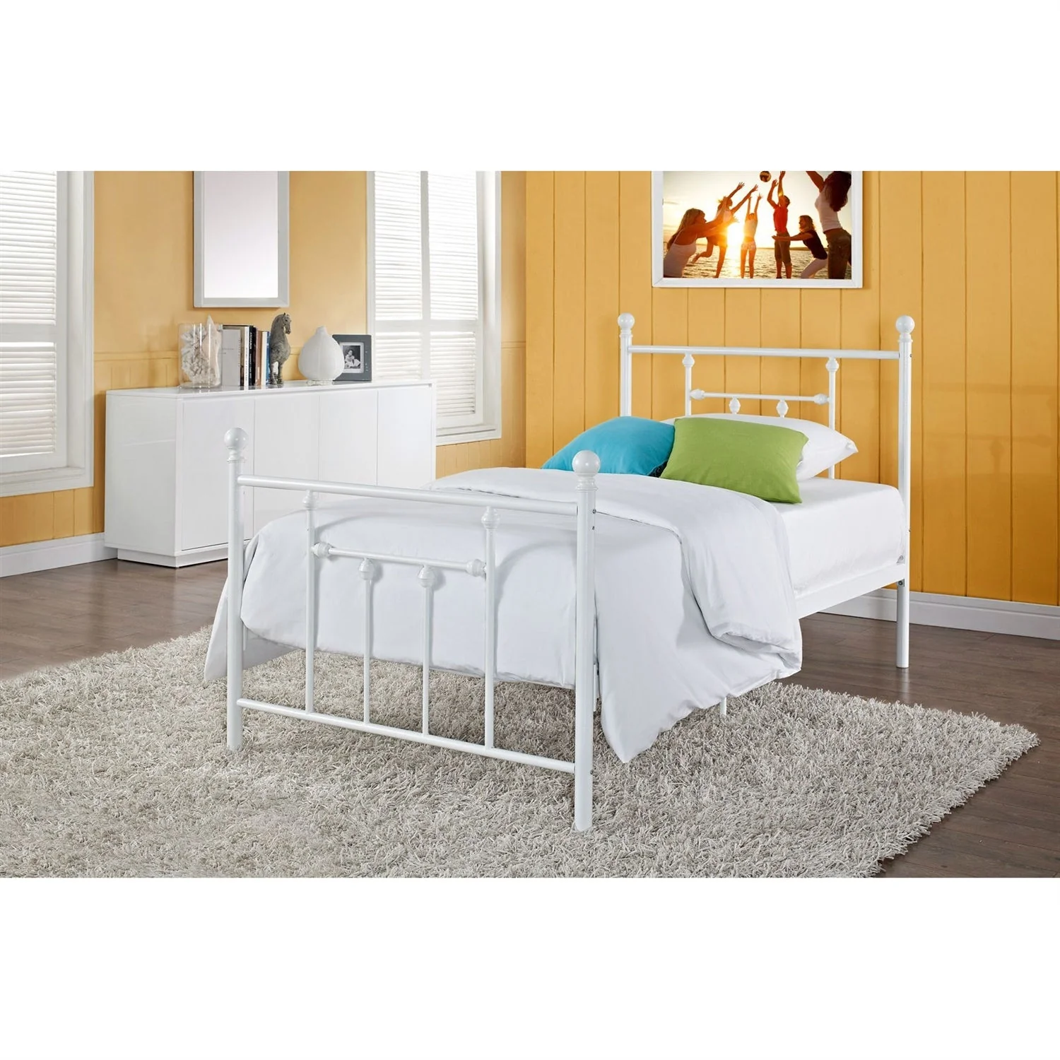 Full size White Metal Platform Bed with Headboard and Footboard - Image 3