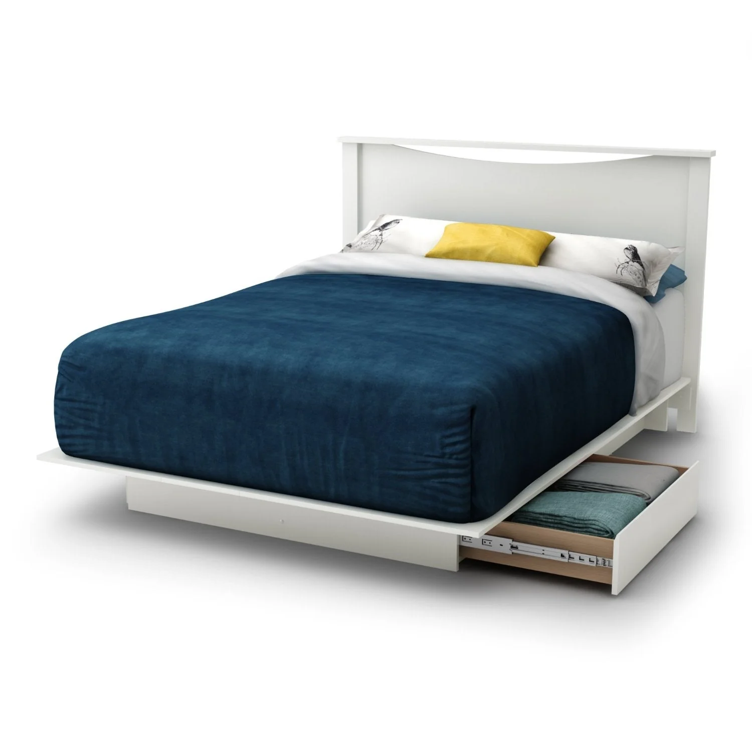 Full size White Modern Platform Bed Frame with 2 Storage Drawers - Image 2