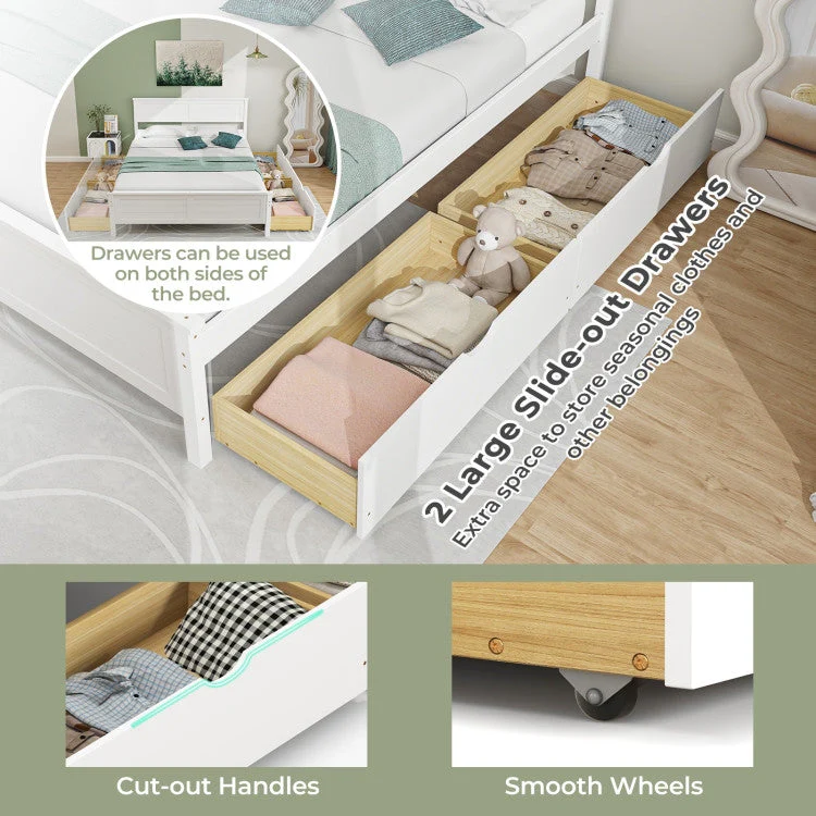 Full Size White Platform Bed Frame with 2 Storage Drawers - Image 4
