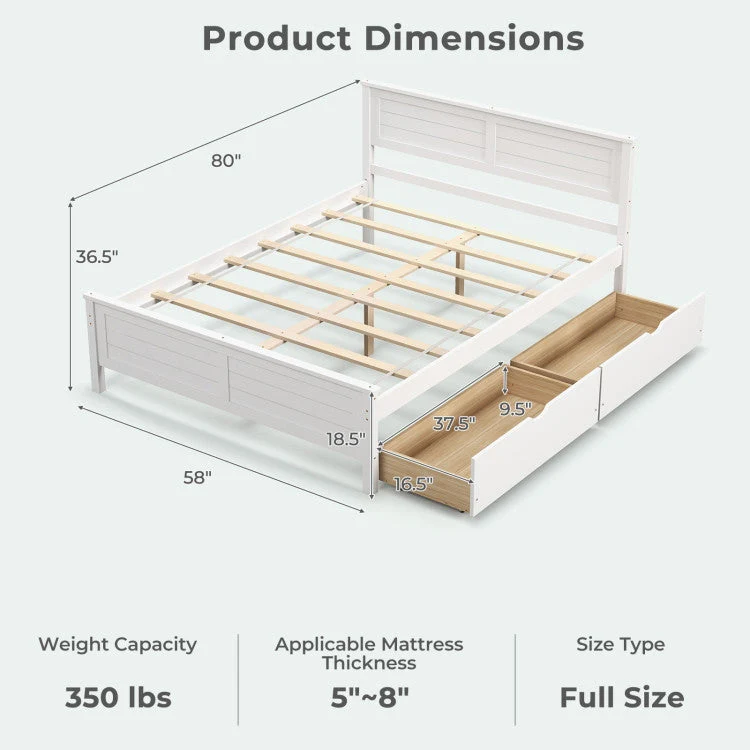 Full Size White Platform Bed Frame with 2 Storage Drawers - Image 5