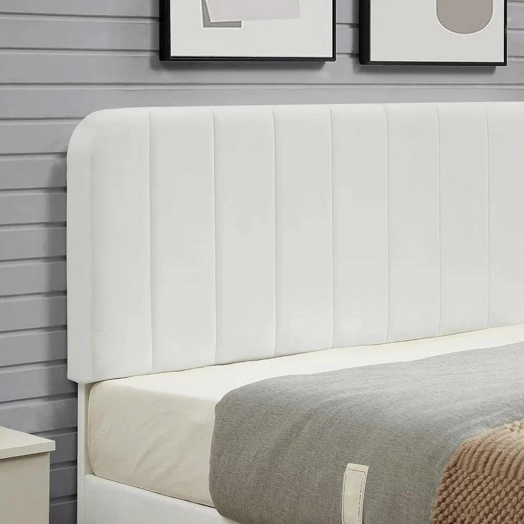 Full size White Upholstered Platform Bed Frame with Headboard - Image 2