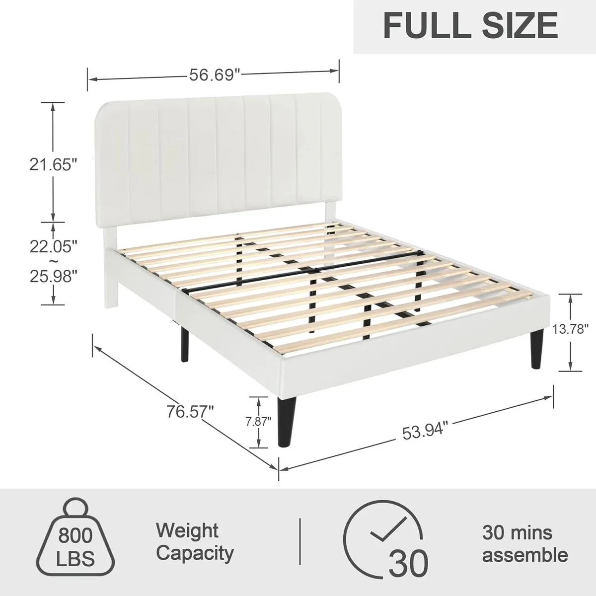 Full size White Upholstered Platform Bed Frame with Headboard - Image 4