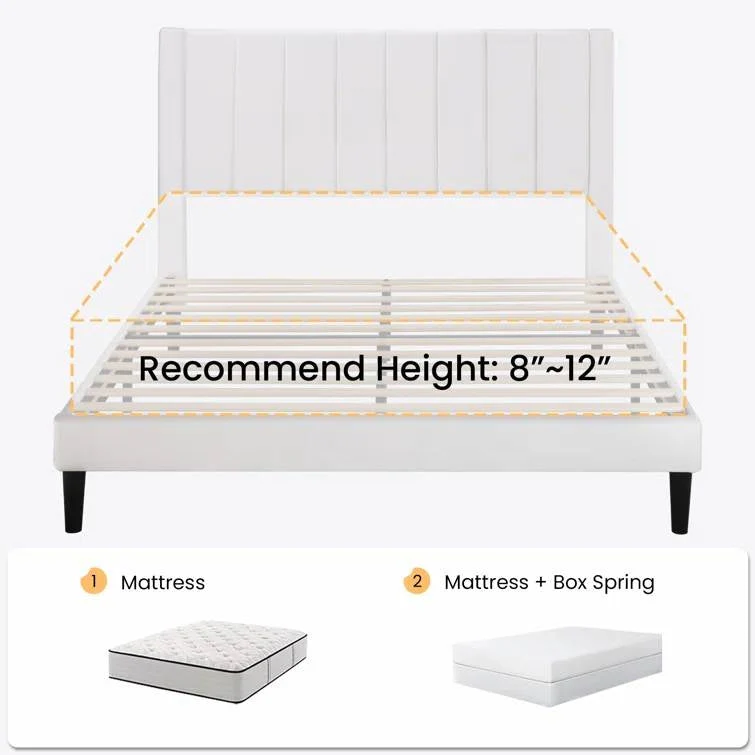 Full size White Velvet Upholstered Platform Bed Frame with Headboard - Image 4