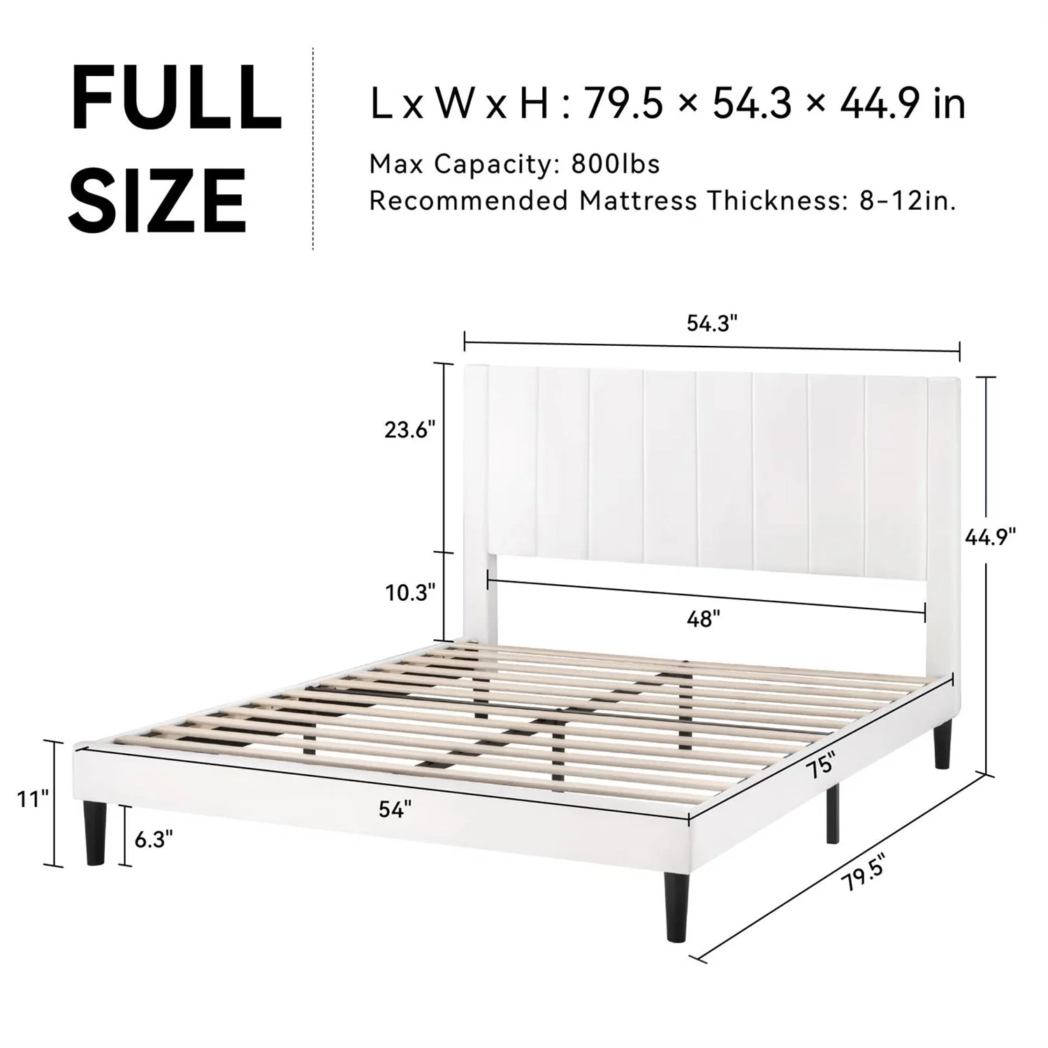 Full size White Velvet Upholstered Platform Bed Frame with Headboard - Image 5