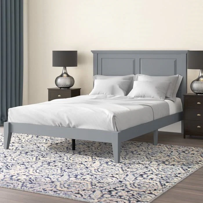 Full Traditional Solid Oak Wooden Platform Bed Frame with Headboard in Grey - Image 3