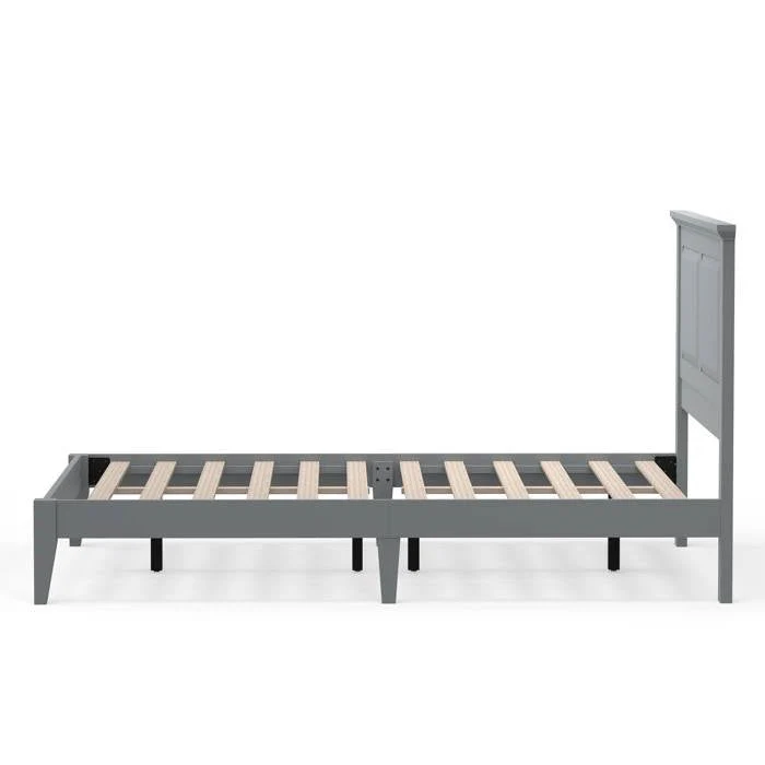 Full Traditional Solid Oak Wooden Platform Bed Frame with Headboard in Grey - Image 5