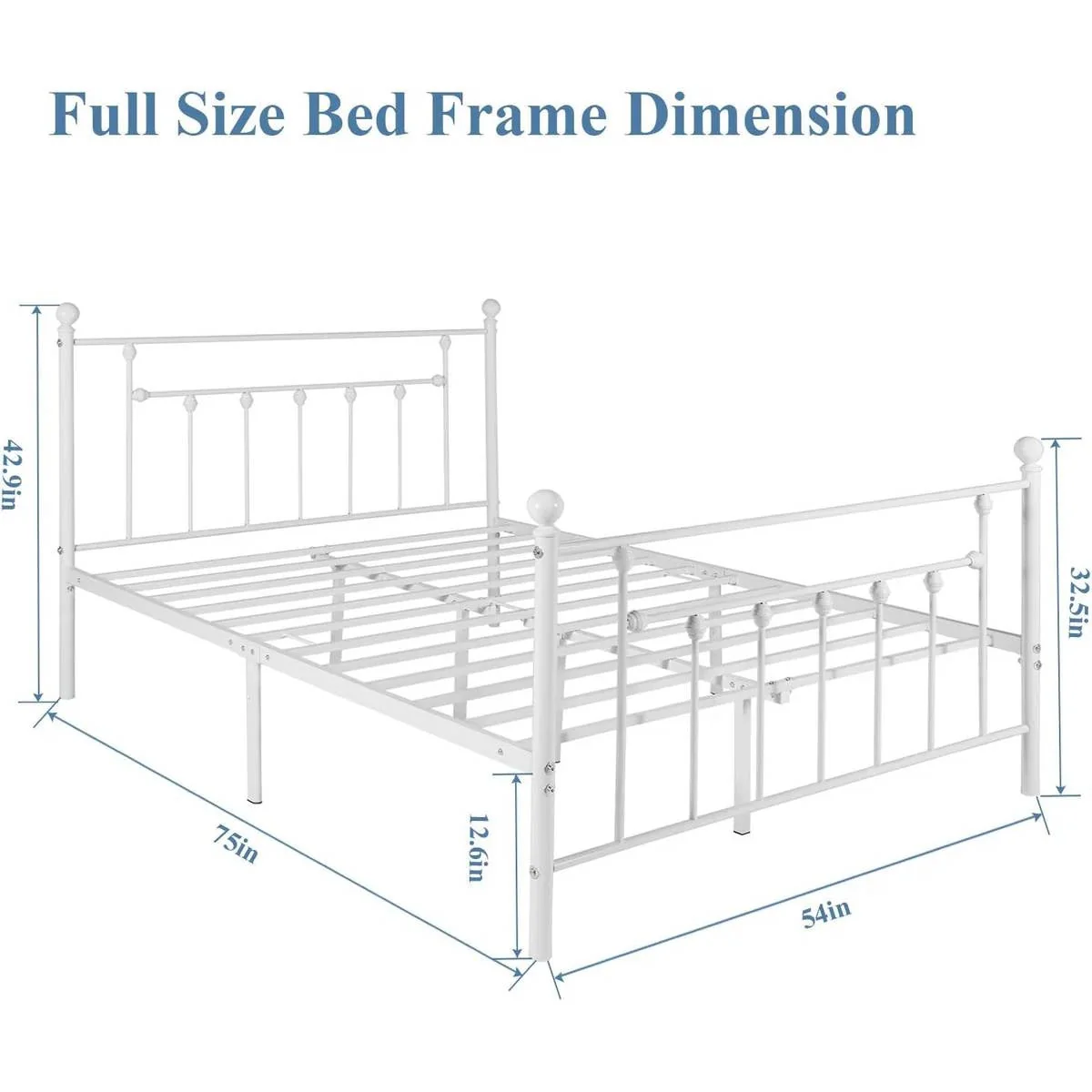 Full Vintage Style White Metal Platform Bed Frame with Headboard Footboard - Image 5