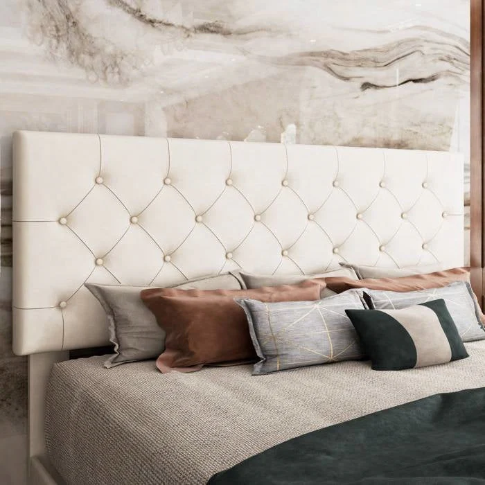 Full White Faux Leather Upholstered Platform Bed with Button-Tufted Headboard - Image 3