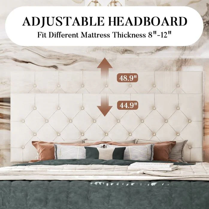 Full White Faux Leather Upholstered Platform Bed with Button-Tufted Headboard - Image 4