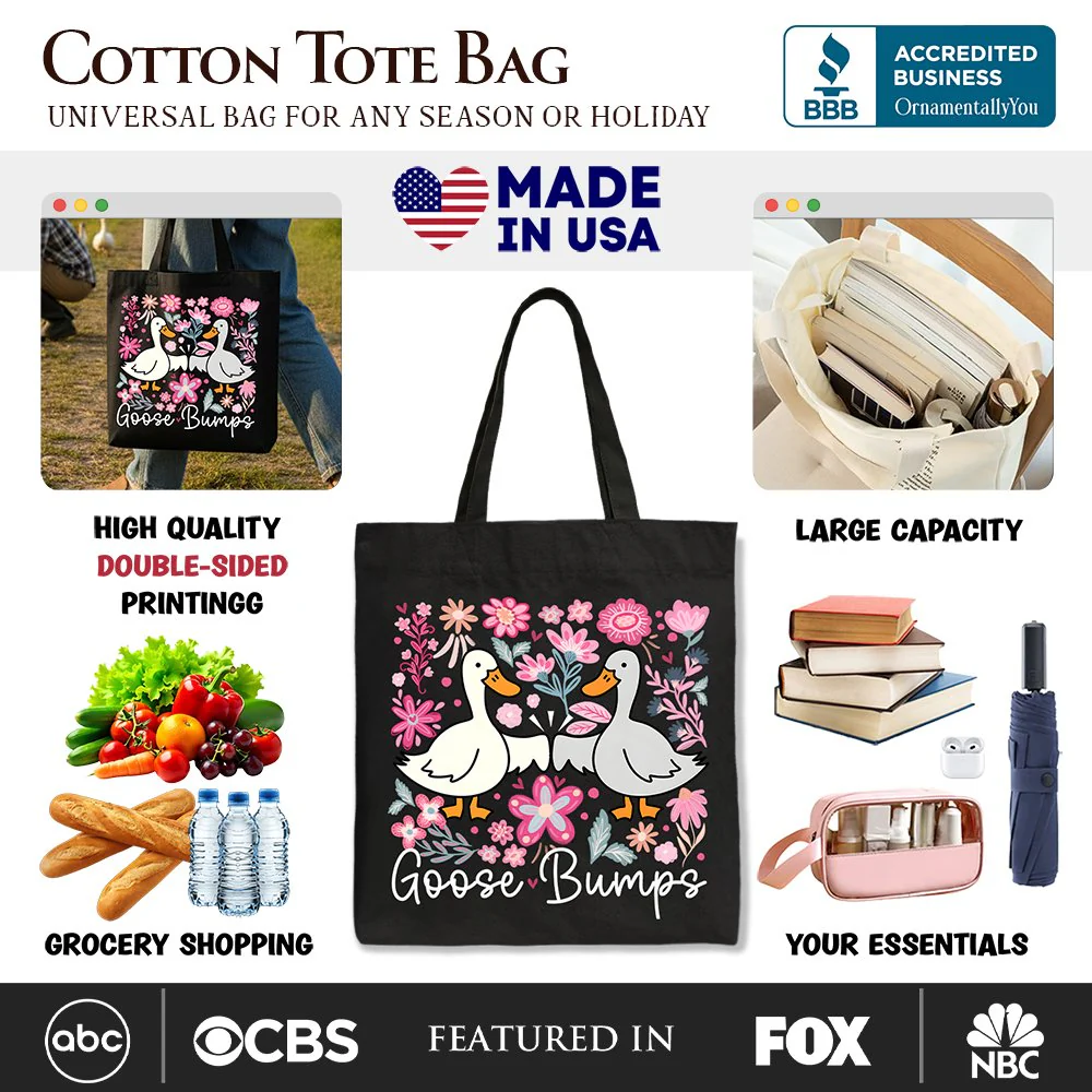 Funny Goose Bumps Floral Canvas Tote Bag, Sarcastic Goose Gift Shopper - Image 2