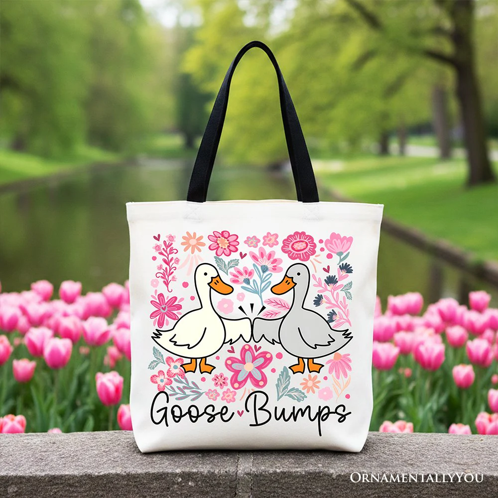 Funny Goose Bumps Floral Canvas Tote Bag, Sarcastic Goose Gift Shopper - Image 4
