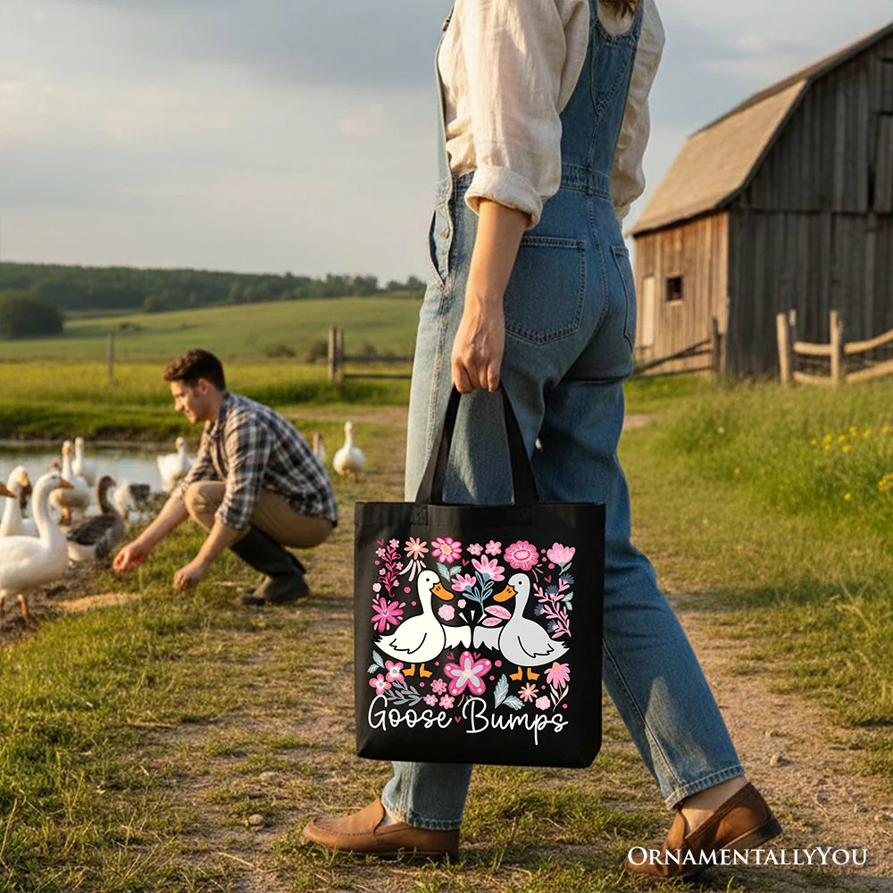 Funny Goose Bumps Floral Canvas Tote Bag, Sarcastic Goose Gift Shopper - Image 5