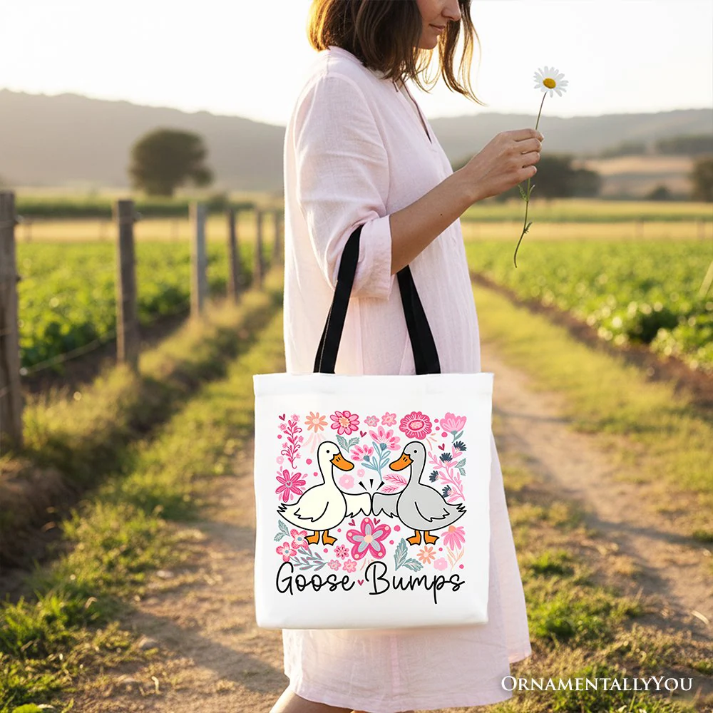 Funny Goose Bumps Floral Canvas Tote Bag, Sarcastic Goose Gift Shopper - Image 6