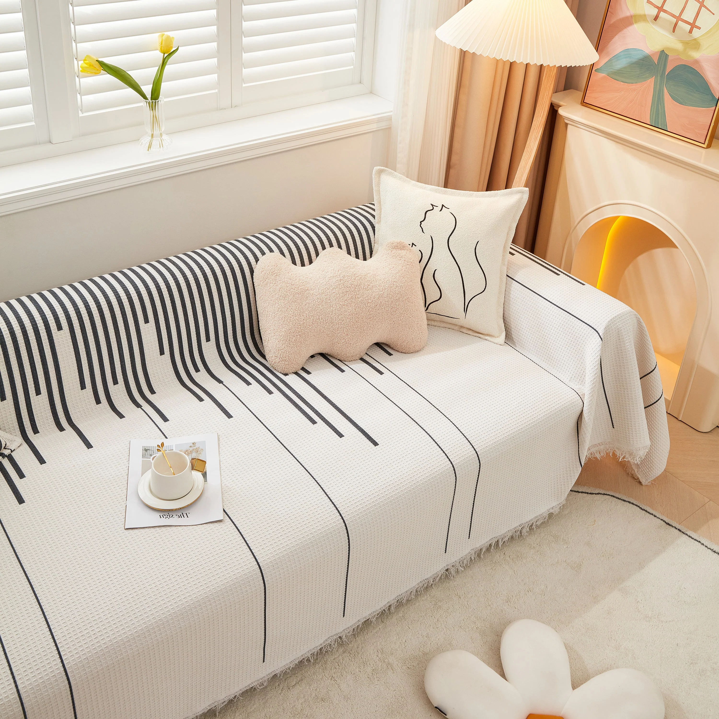 Furniture Covers for Pets, Waffle Lattice Fabric Sofa Throw, Couch Cover Blanket Throw - Image 16