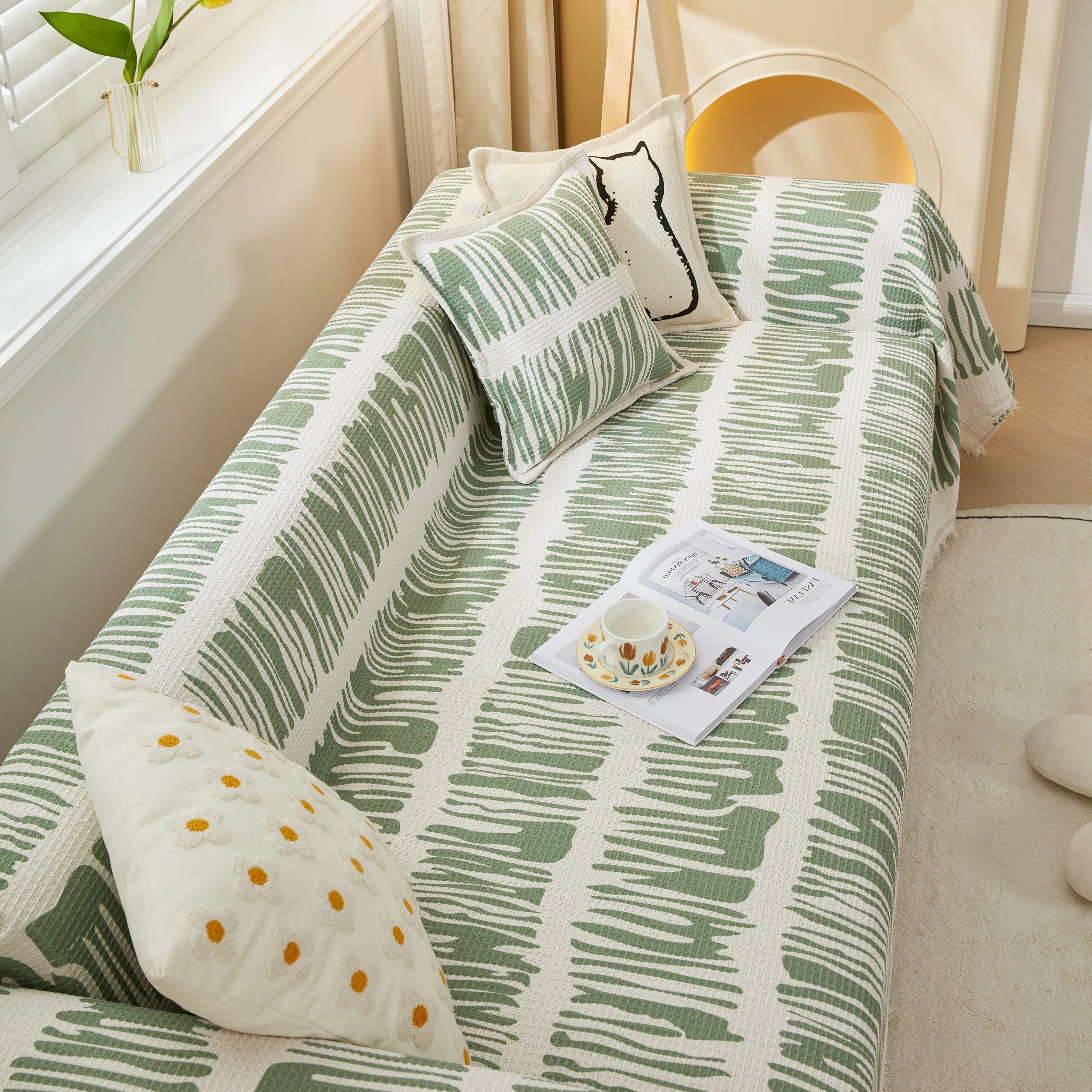 Furniture Covers for Pets, Waffle Lattice Fabric Sofa Throw, Couch Cover Blanket Throw - Image 45