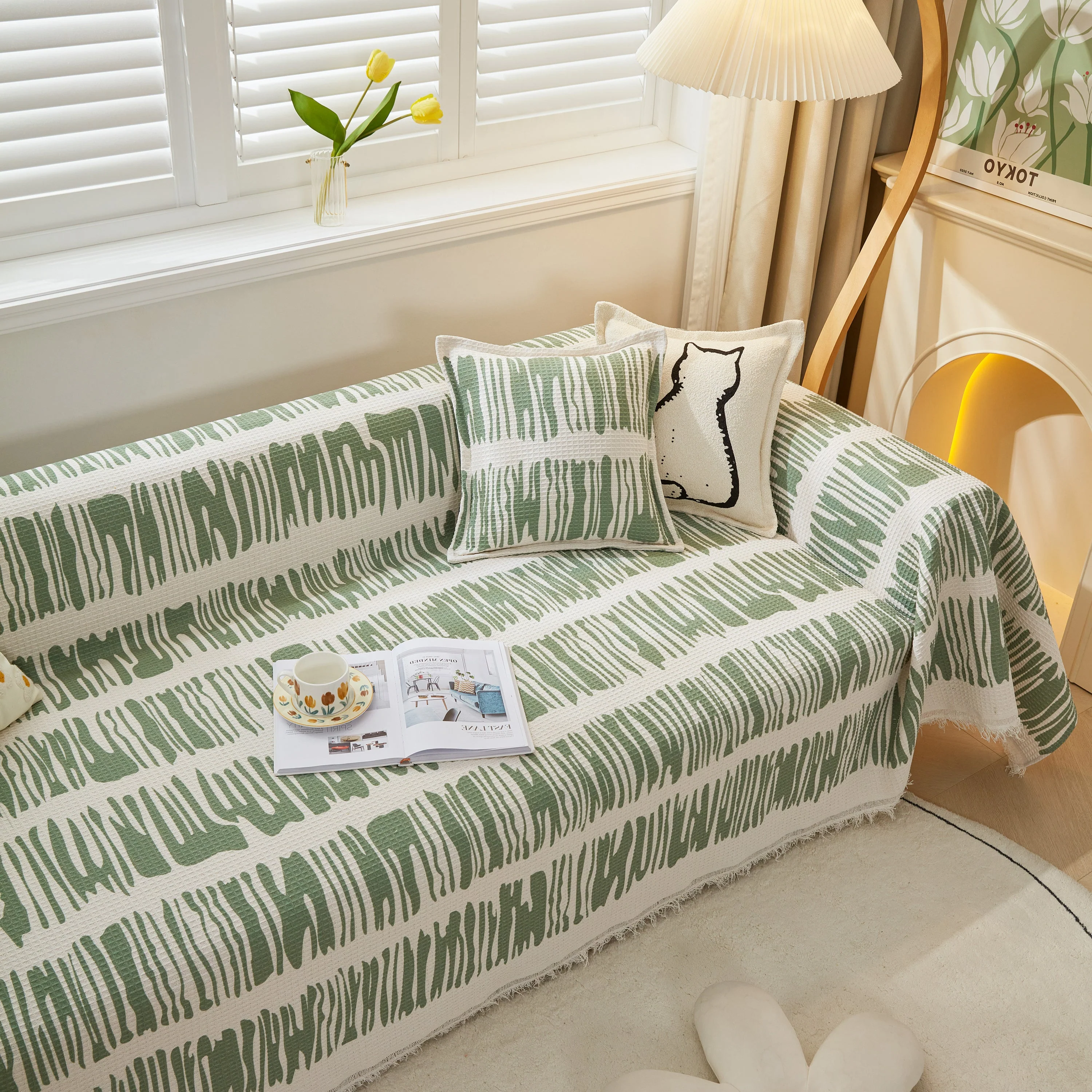 Furniture Covers for Pets, Waffle Lattice Fabric Sofa Throw, Couch Cover Blanket Throw - Image 48