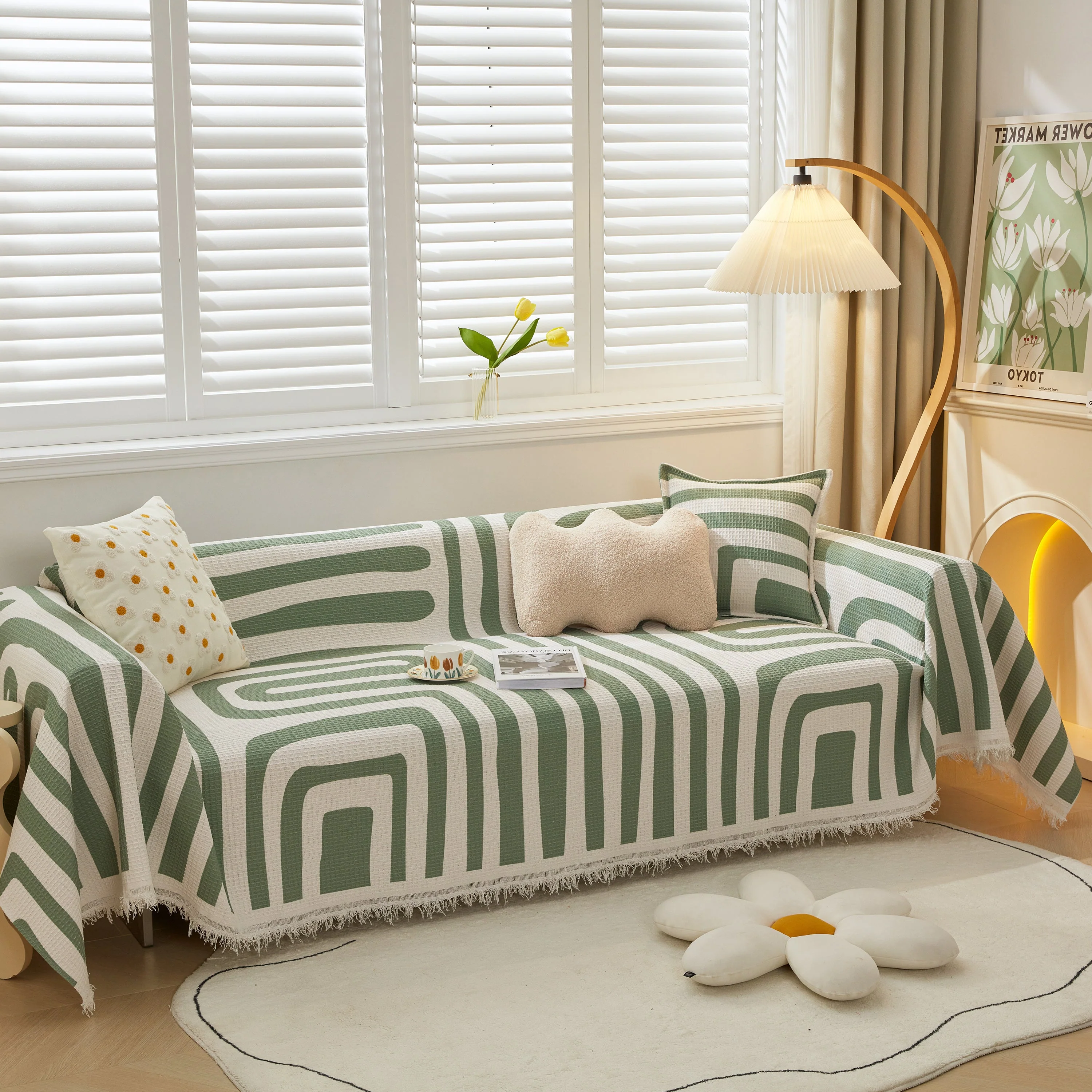Furniture Covers for Pets, Waffle Lattice Fabric Sofa Throw, Couch Cover Blanket Throw - Image 56