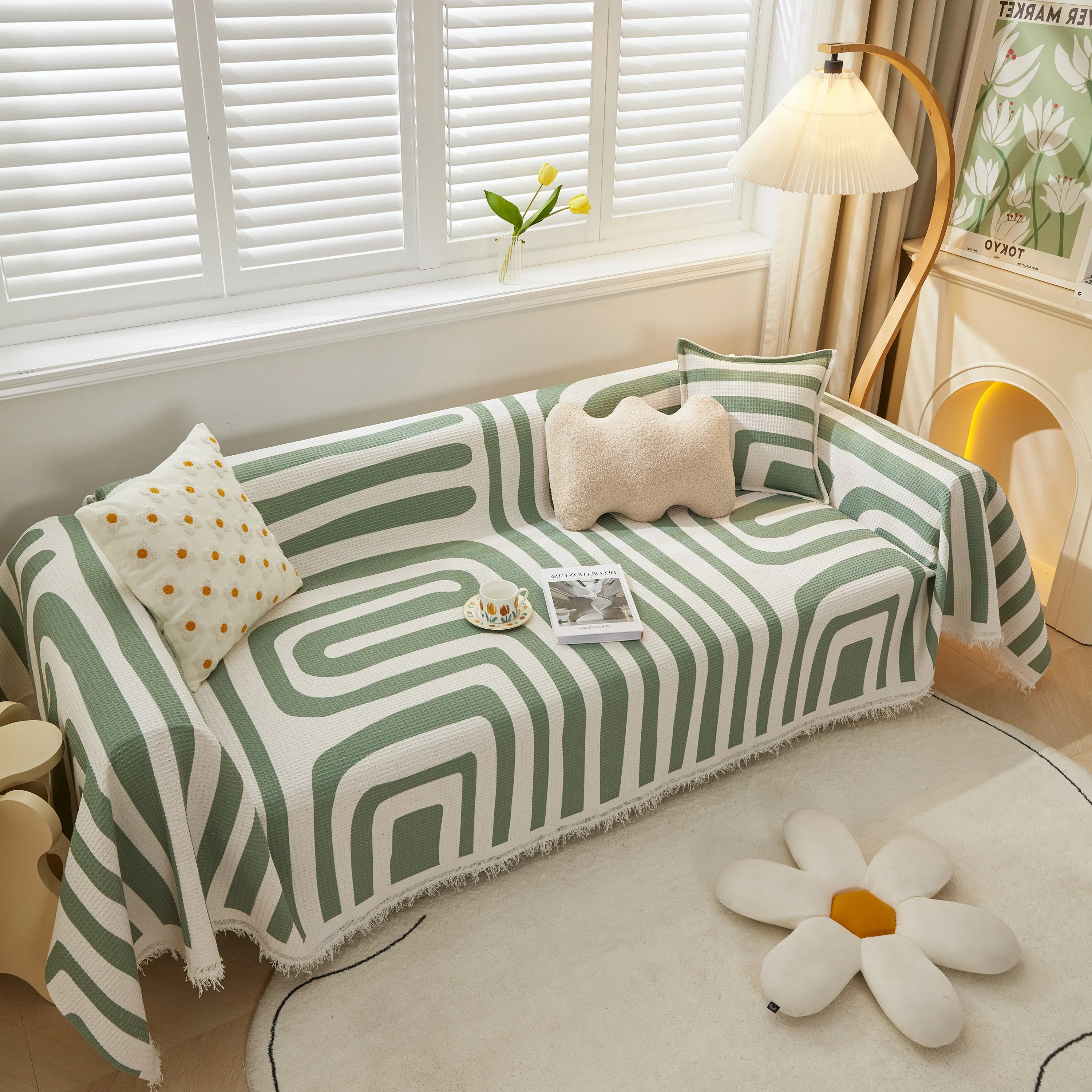 Furniture Covers for Pets, Waffle Lattice Fabric Sofa Throw, Couch Cover Blanket Throw - Image 58