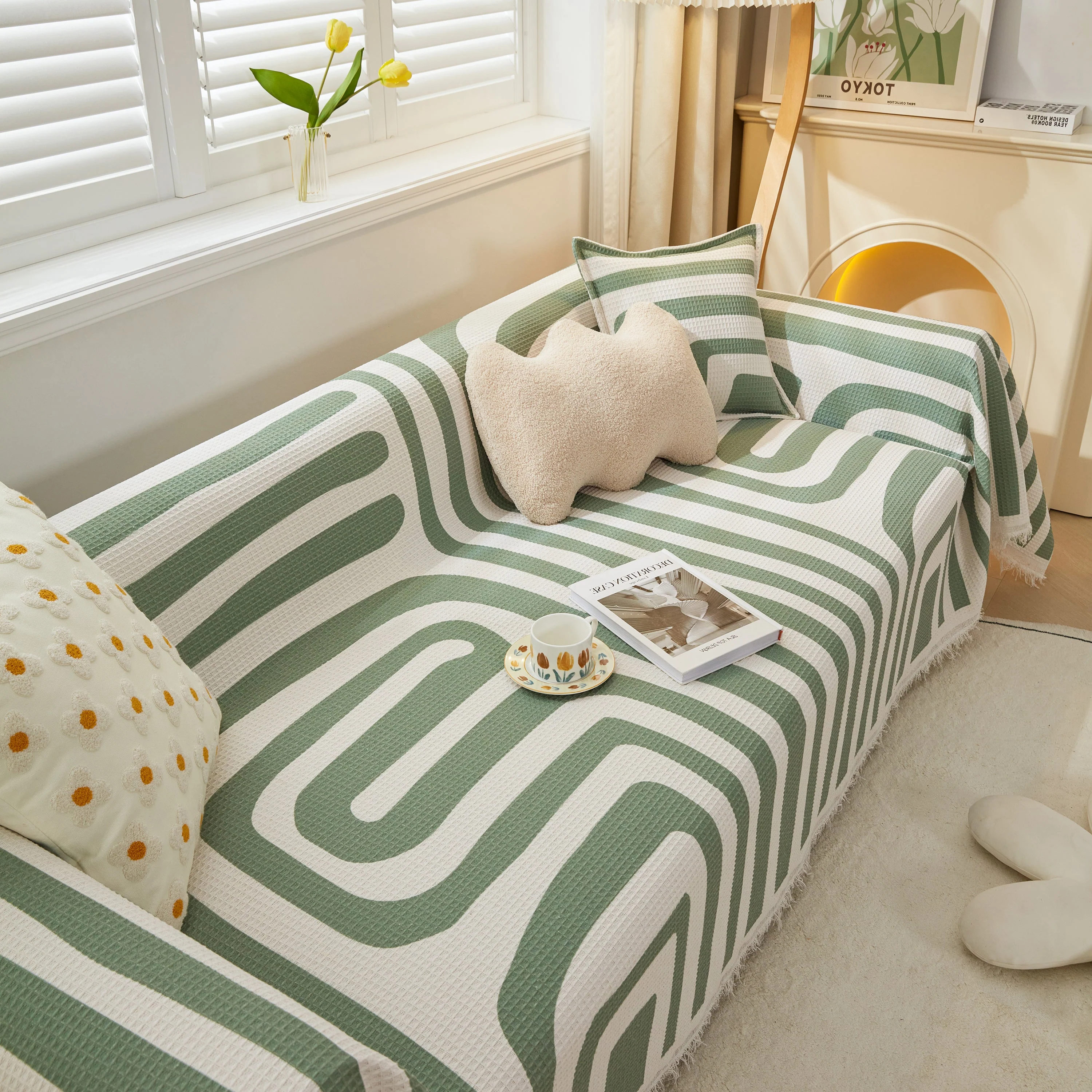 Furniture Covers for Pets, Waffle Lattice Fabric Sofa Throw, Couch Cover Blanket Throw - Image 60
